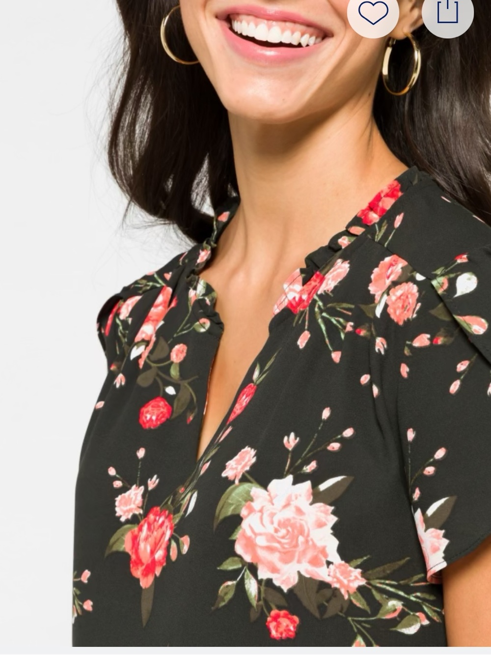 41 Hawthorn Green Floral Blouse with Coral and Pink Roses - Picture 3 of 8